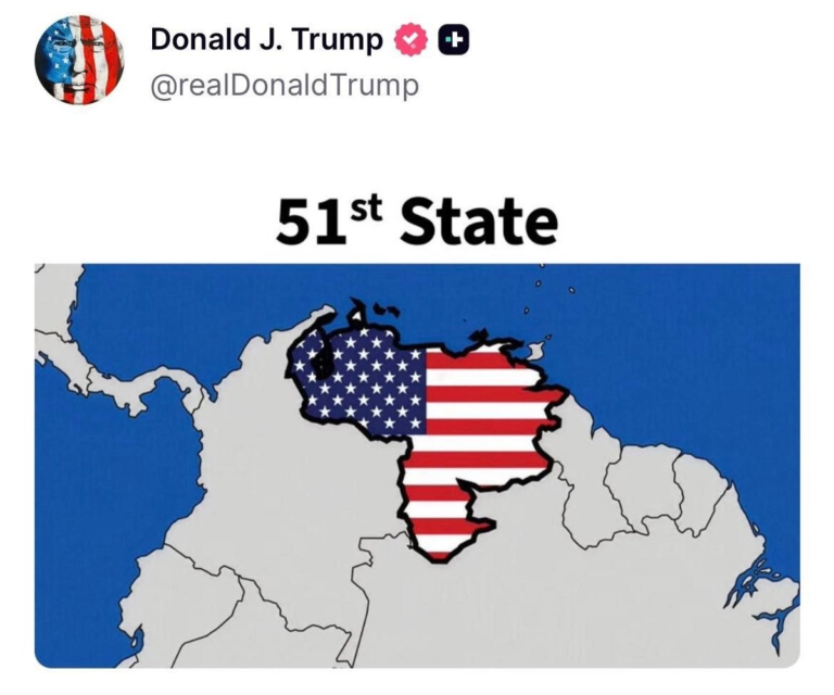 Trump publica en su red social imagen de Venezuela como el estado número 51 de EU