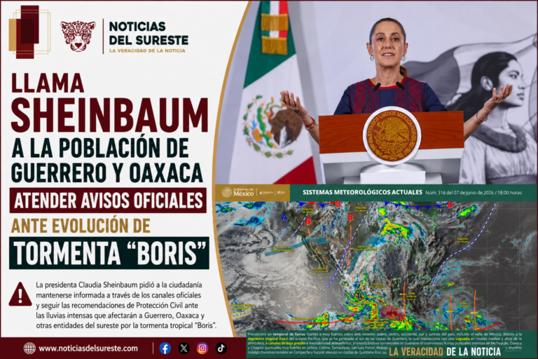 Llama Sheinbaum a la población de Guerrero y Oaxaca atender avisos oficiales ante evolución de tormenta «Boris»