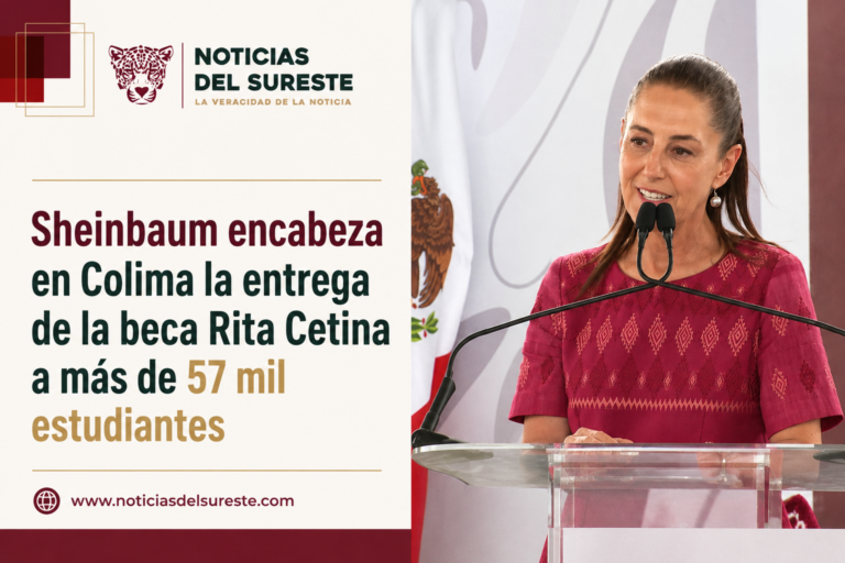Sheinbaum encabeza en Colima la entrega de la beca Rita Cetina a más de 57 mil estudiantes
