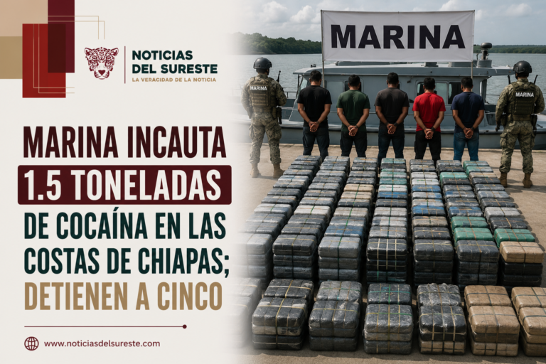 Marina incauta 1.5 toneladas de cocaína en las costas de Chiapas; detienen a cinco