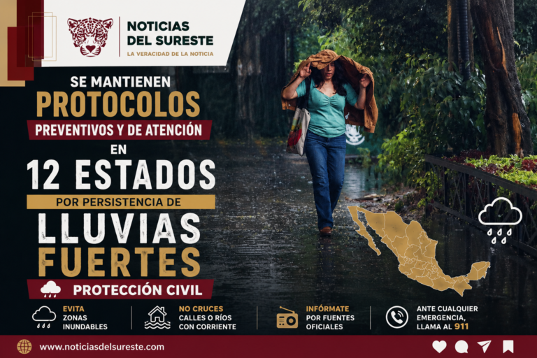 Se mantienen protocolos preventivos y de atención en 12 estados por persistencia de lluvias fuertes: Protección Civil