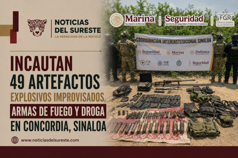 Incautan 49 artefactos explosivos improvisados, armas de fuego y droga en Concordia, Sinaloa