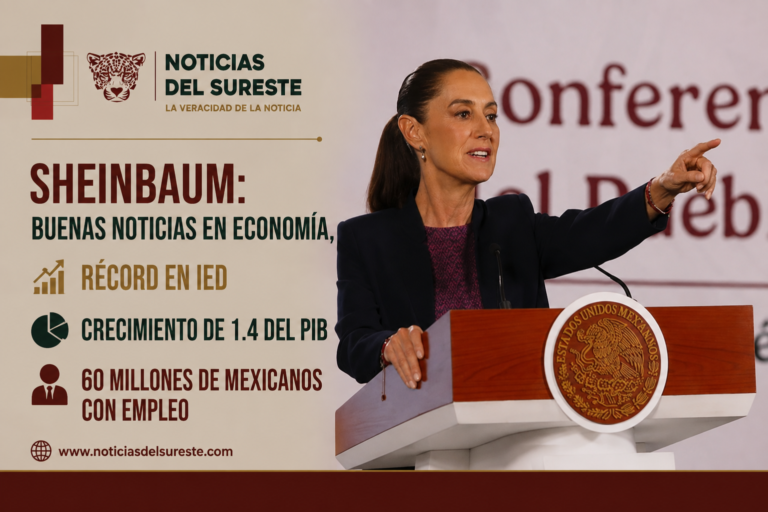 Sheinbaum: buenas noticias en economía, récord en IED, crecimiento de 1.4 del PIB y 60 millones de mexicanos con empleo