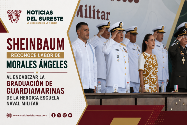 Sheinbaum reconoce labor de Morales Ángeles al encabezar la graduación de guardiamarinas de la Heroica Escuela Naval Militar