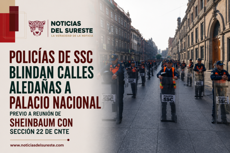 Policías de SSC blindan calles aledañas a Palacio Nacional previo a reunión de Sheinbaum con sección 22 de CNTE
