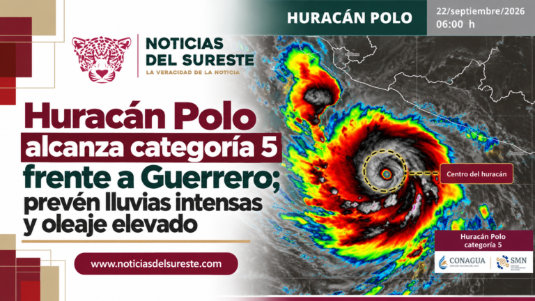 Huracán Polo alcanza categoría 5 frente a Guerrero; prevén lluvias intensas y oleaje elevado