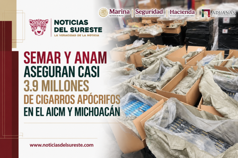 Semar y ANAM aseguran casi 3.9 millones de cigarros apócrifos en el AICM y Michoacán