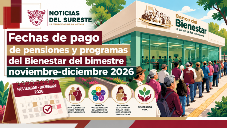 Fechas de pago de pensiones y programas del Bienestar del bimestre noviembre-diciembre 2026
