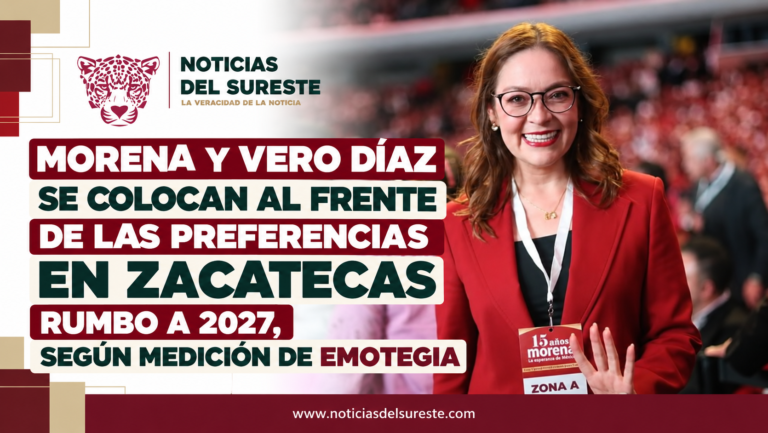 MORENA Y VERO DÍAZ SE COLOCAN AL FRENTE DE LAS PREFERENCIAS EN ZACATECAS RUMBO A 2027, SEGÚN MEDICIÓN DE EMOTEGIA